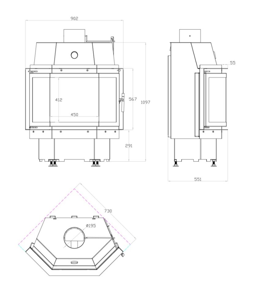 Echa Tech Prizma Büyük Çelik Şömine Haznesi V
