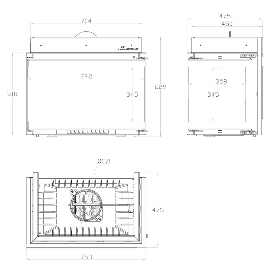 Echa Tech Klapeli Döküm Şömine Haznesi Üç Açık Font 700