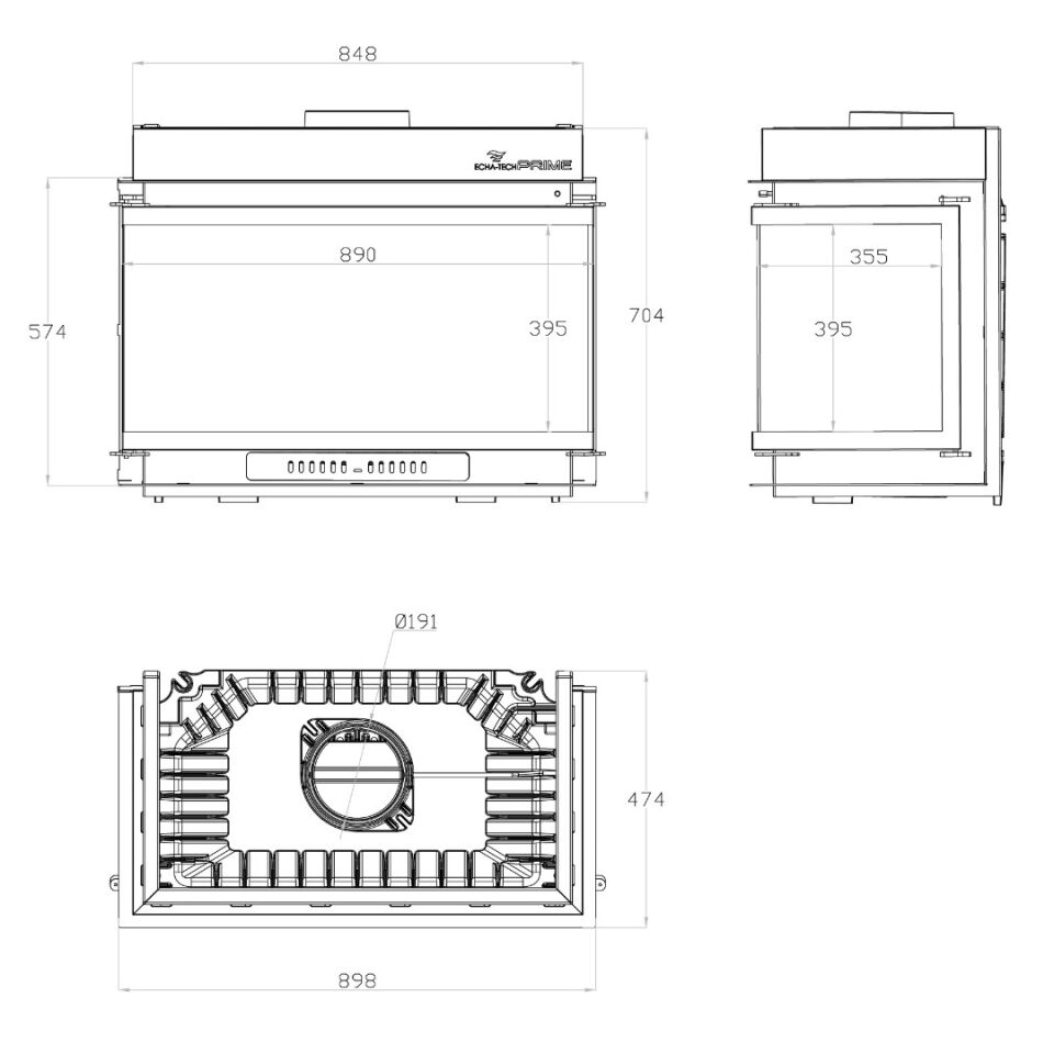 Echa Tech Klapeli Döküm Şömine Haznesi Üç Açık Font 800