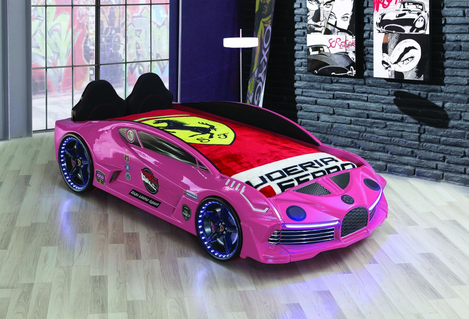 Kaju Carbed Arabalı Çocuk Yatak Moon Premium Pembe