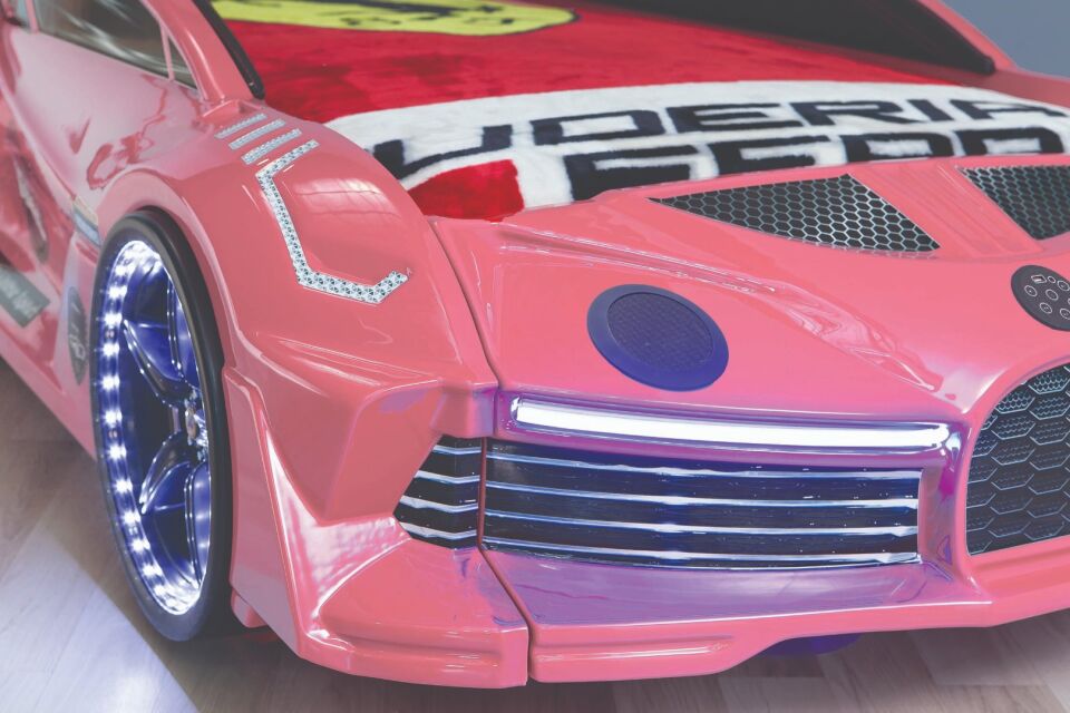 Kaju Carbed Arabalı Yatak Moon Premium Çocuk karyolası Bluetoothlu Kumandalı Işık Ve Ses Sistemli Pembe