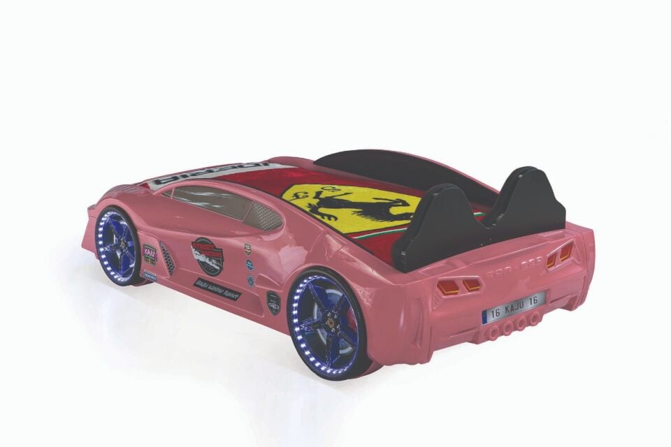 Kaju Carbed Arabalı Yatak Moon Premium Çocuk karyolası Bluetoothlu Kumandalı Işık Ve Ses Sistemli Pembe