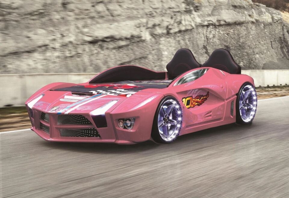 Kaju Carbed Arabalı Yatak Luxury Full Çocuk Karyolası Kumandalı Işık Ve Ses Sistemli Pembe