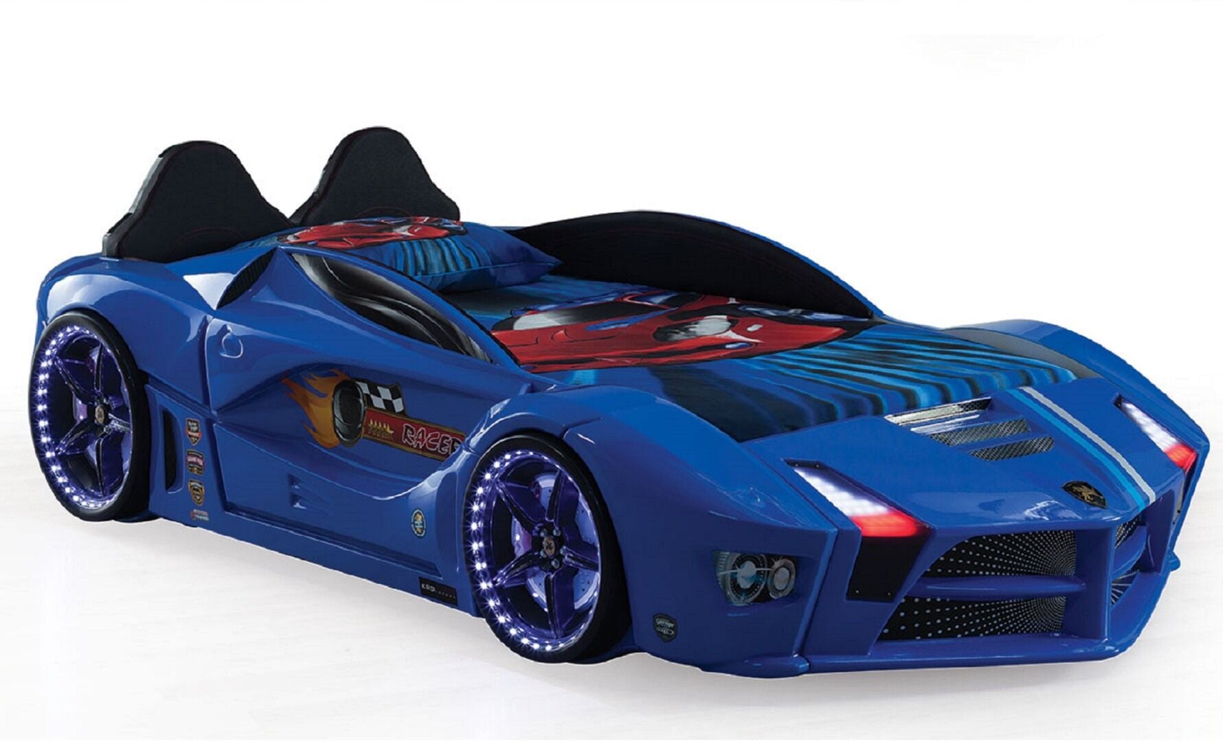 Kaju Carbed Arabalı Yatak Luxury Full Çocuk Karyolası Kumandalı Işık Ve Ses Sistemli Mavi