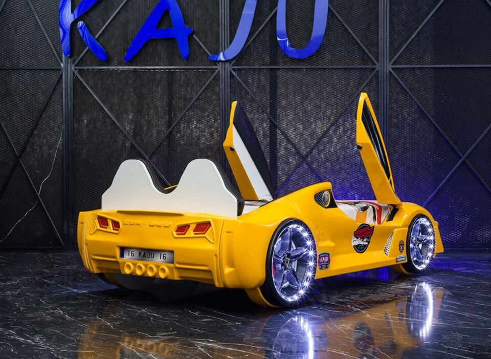 Kaju Carbed Arabalı Çocuk Yatak Moon Aero Full Sarı