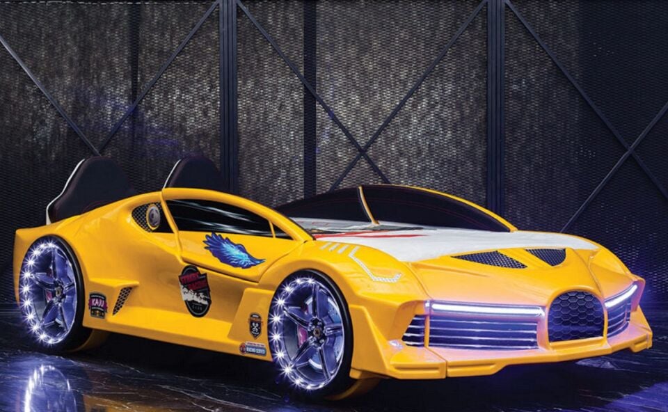 Kaju Carbed Arabalı Yatak Moon Aero Full Çocuk Karyolası Kumandalı Işık Ve Ses Sistemli Sarı