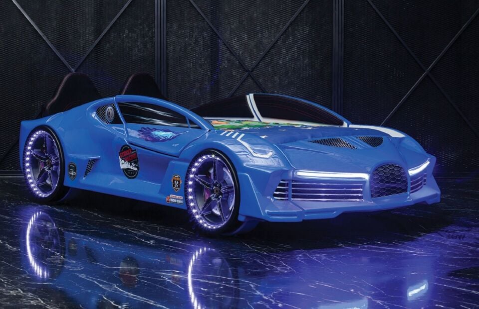 Kaju Carbed Arabalı Yatak Moon Aero Full Çocuk Karyolası Kumandalı Işık Ve Ses Sistemli Mavi