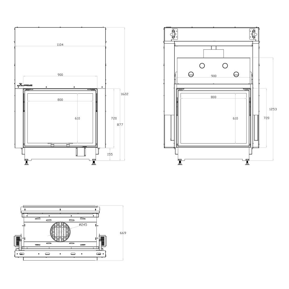 Echa Tech Asansörlü Tünel Çelik Şömine Haznesi Çift Yüzlü 90 x 72