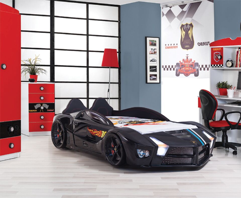 Kaju Carbed Arabalı Çocuk Yatak Luxury Full Siyah