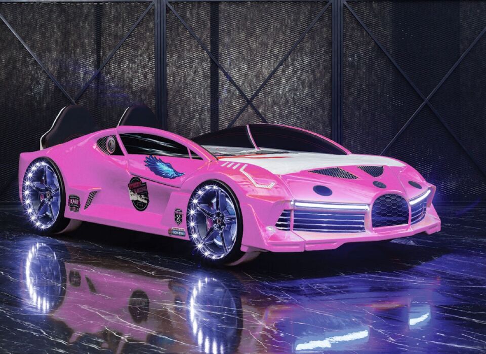 Kaju Carbed Arabalı Yatak Moon Aero Premium Çocuk Karyolası Bluetoothlu Kumandalı Işık Ve Ses Sistemli Pembe