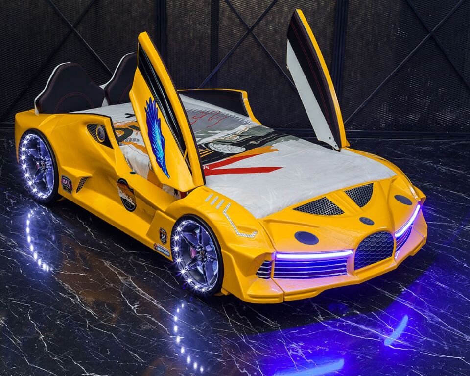 Kaju Carbeds Arabalı Çocuk Yatak Moon Aero Premium Sarı