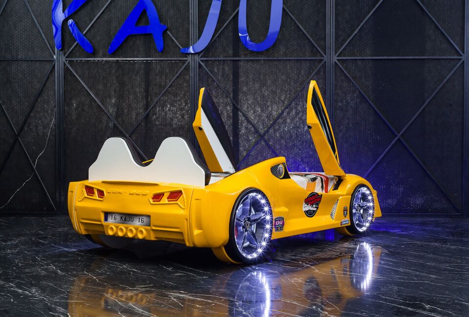 Kaju Carbeds Arabalı Çocuk Yatak Moon Aero Premium Sarı