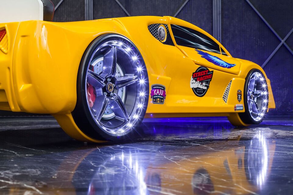 Kaju Carbeds Arabalı Çocuk Yatak Moon Aero Premium Sarı