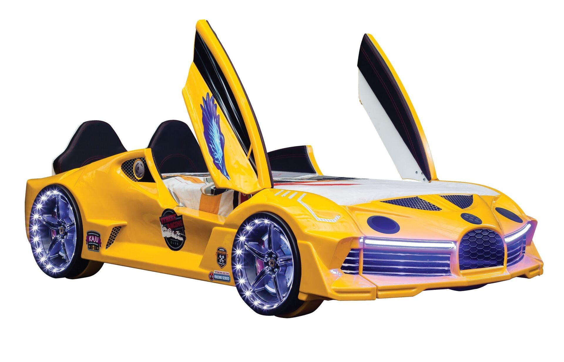 Kaju Carbeds Arabalı Çocuk Yatak Moon Aero Premium Sarı