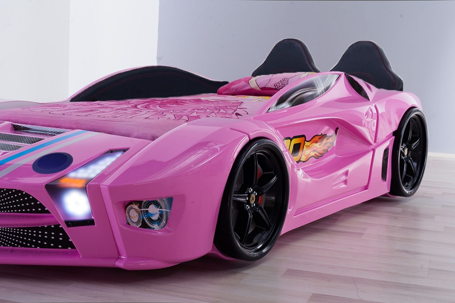 Kaju Carbed Arabalı Çocuk Yatak Luxury Premium Pembe