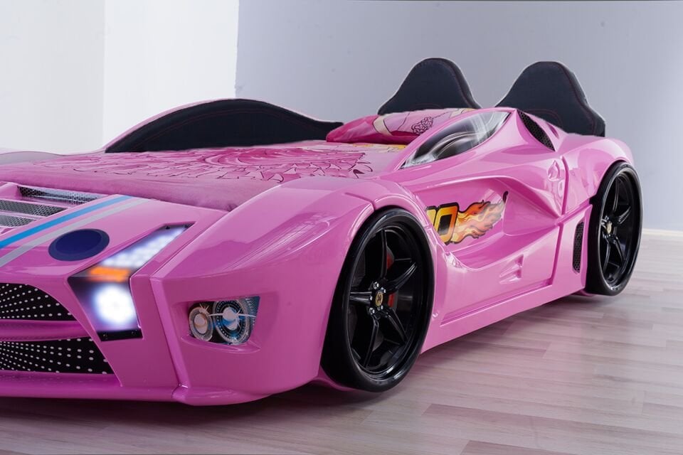 Kaju Carbed Arabalı Çocuk Yatak Luxury Premium Pembe