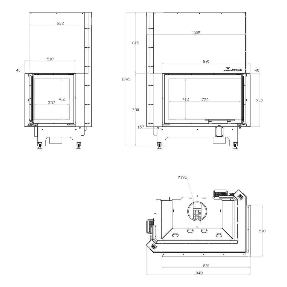 Echa Tech Asansörlü Çelik Köşe Şömine Haznesi Sağ Açık 90