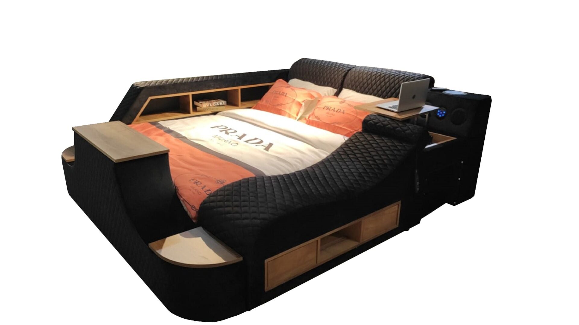 Miss Worble Elit Akıllı Karyola TV Üniteli Bluetoothlu 180 x 200 cm Siyah