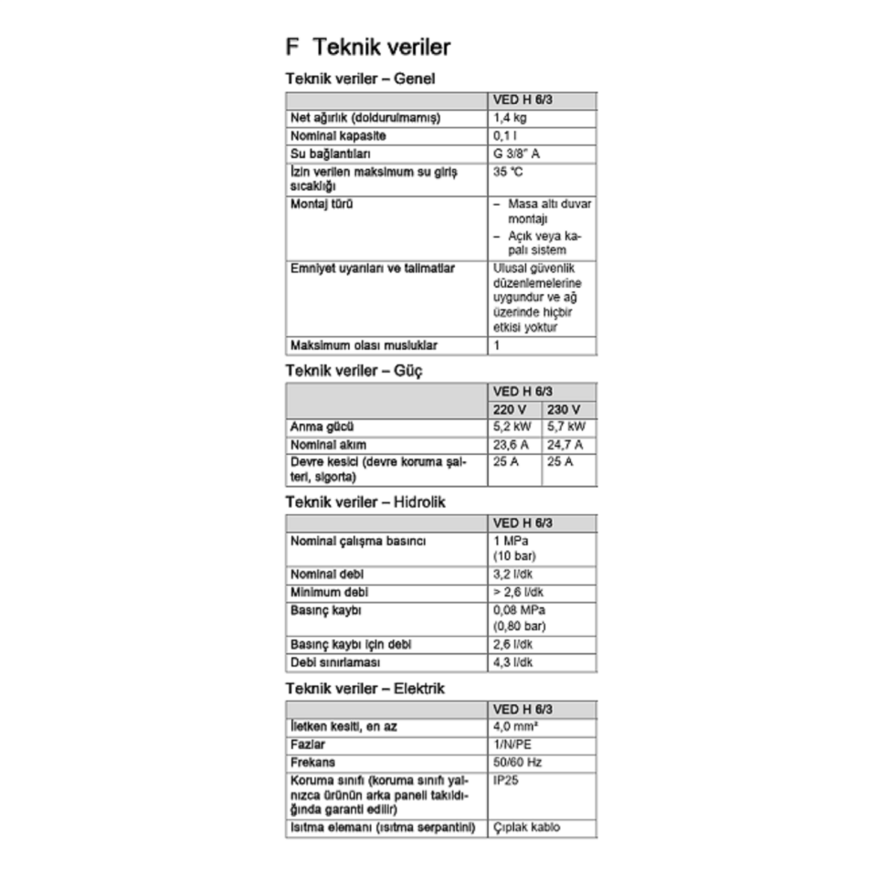 Vaillant Ved H 6/3 Minived Elektrikli Ani Su Isıtıcı