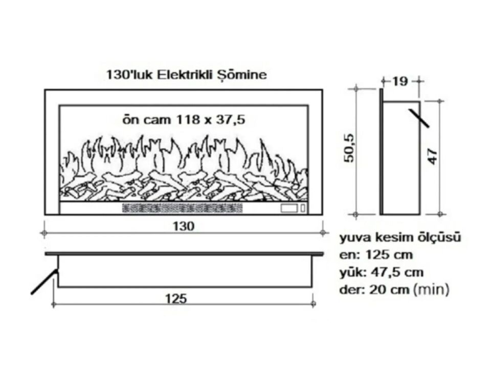 Alaz Efekt 130 cm Elektrikli Şömine Wifi Bluetooth 1800 W