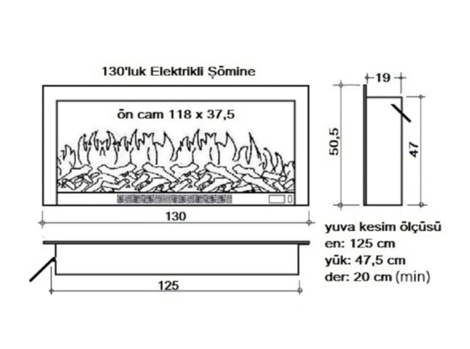 Alaz Efekt Elektrikli Şömine Bluetoothlu Wifi 130 cm