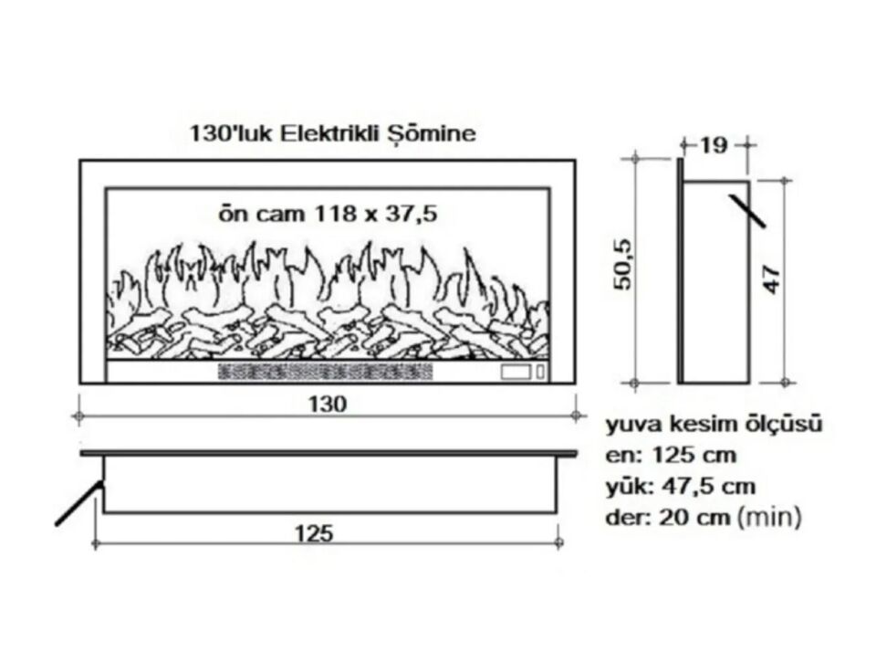 Alaz Efekt Elektrikli Şömine Ses Efektli Bluetoothlu Wifi 130 cm