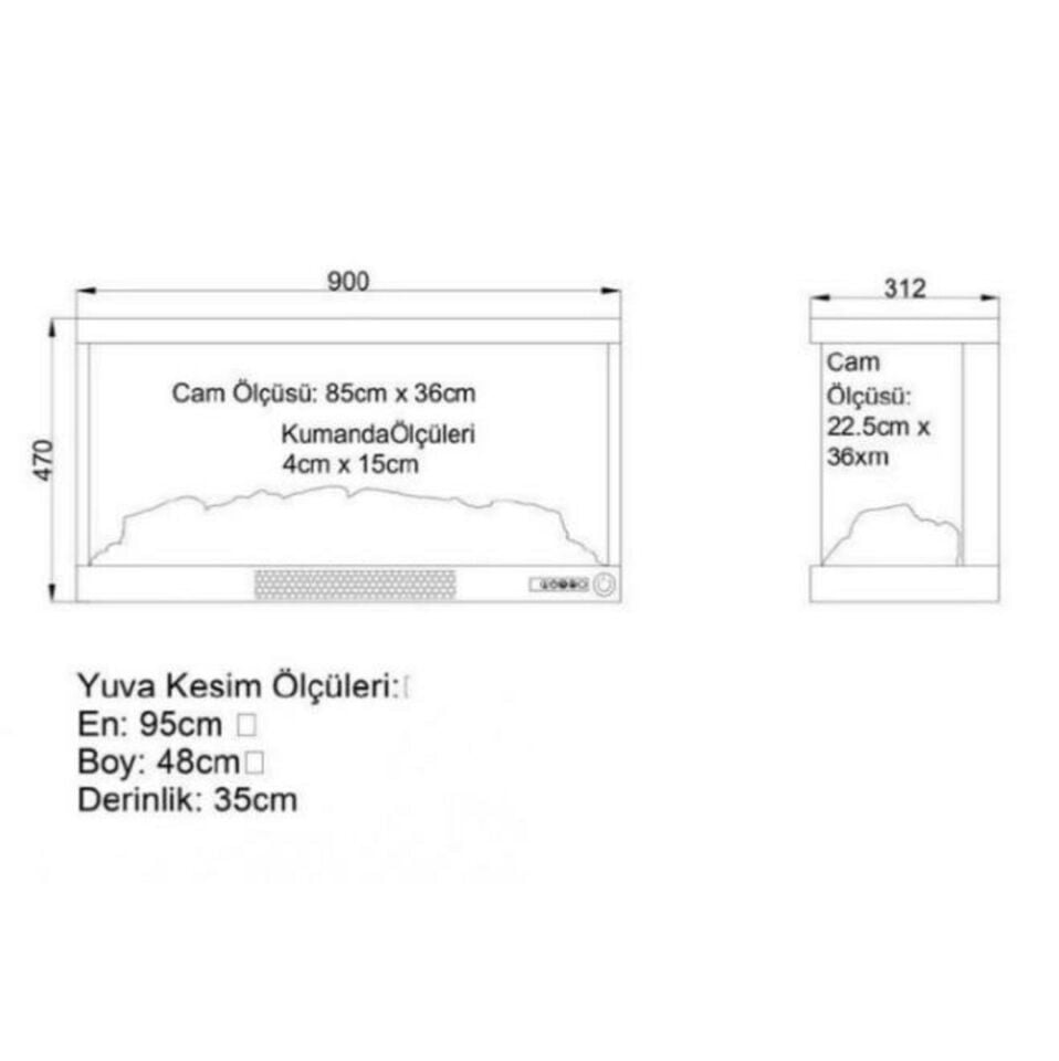 Alaz Efekt 3D Elektrikli Şömine Sağ Açık Wifi Bluetoothlu Prizmatik 90 Lık