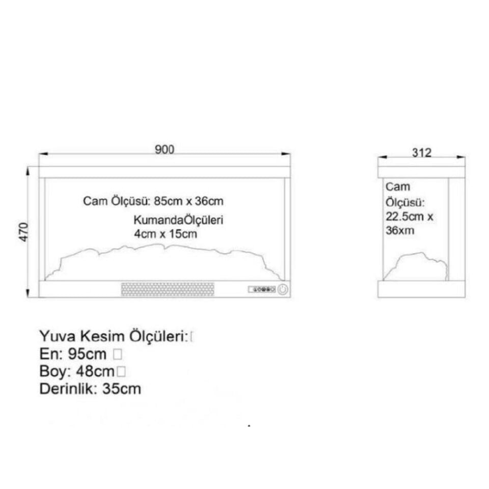 Alaz Efekt 3D Elektrikli Şömine Sol Açık Wifi Bluetoothlu Prizmatik 90 Lık