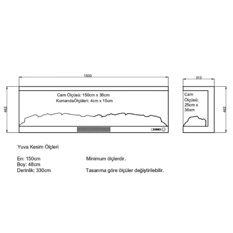 Alaz Efekt 3D Elektrikli Şömine Sağ Açık Wifi Bluetoothlu Prizmatik 150 Lik