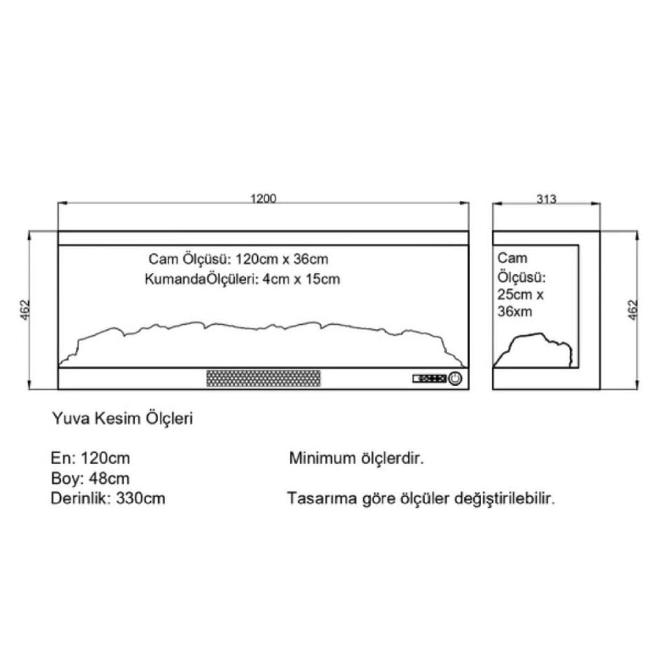 Alaz Efekt 3D Elektrikli Şömine Sol Açık Wifi Bluetoothlu Prizmatik 120 Lik