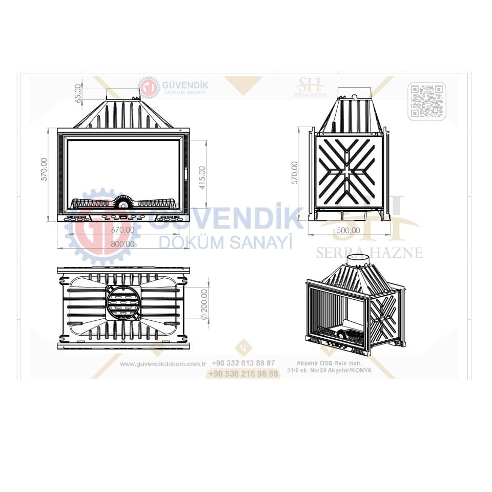 Serra Luxury Klapeli Tünel Double Face Döküm Şömine Haznesi 80 Lik