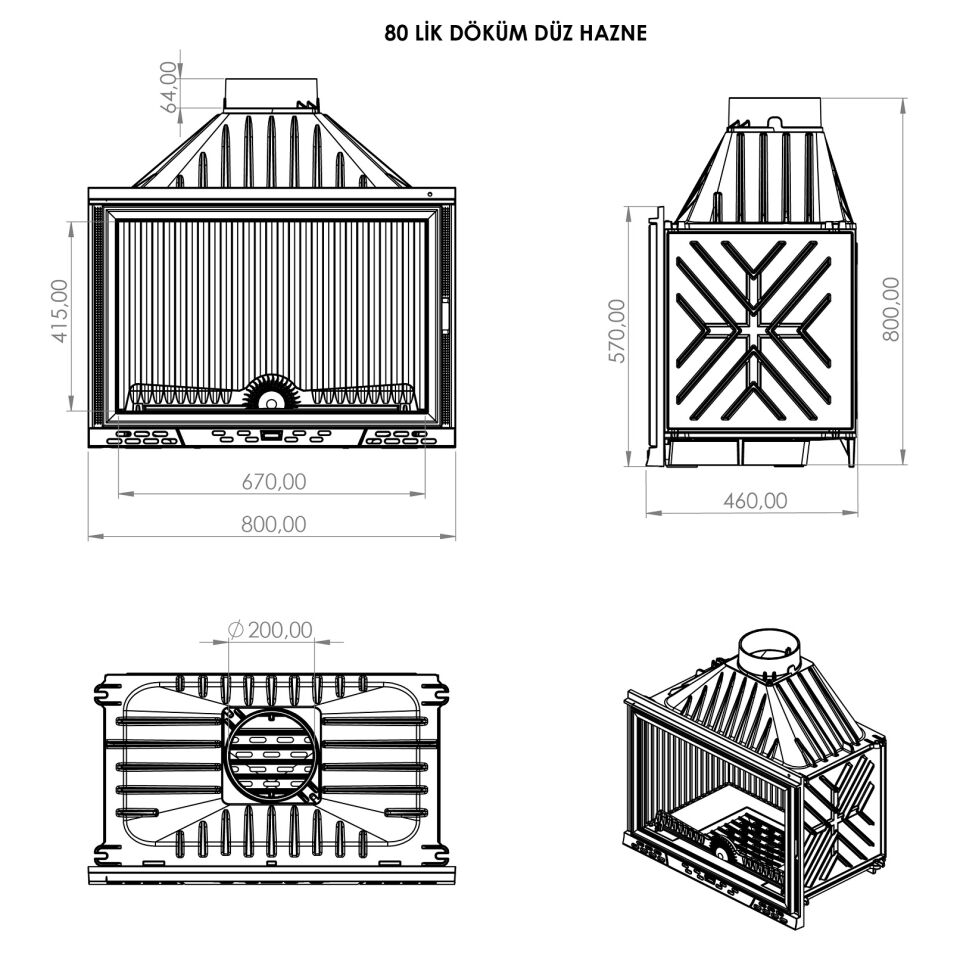 Serra Klapeli Döküm Şömine Haznesi Luxury Serisi 80 Lik