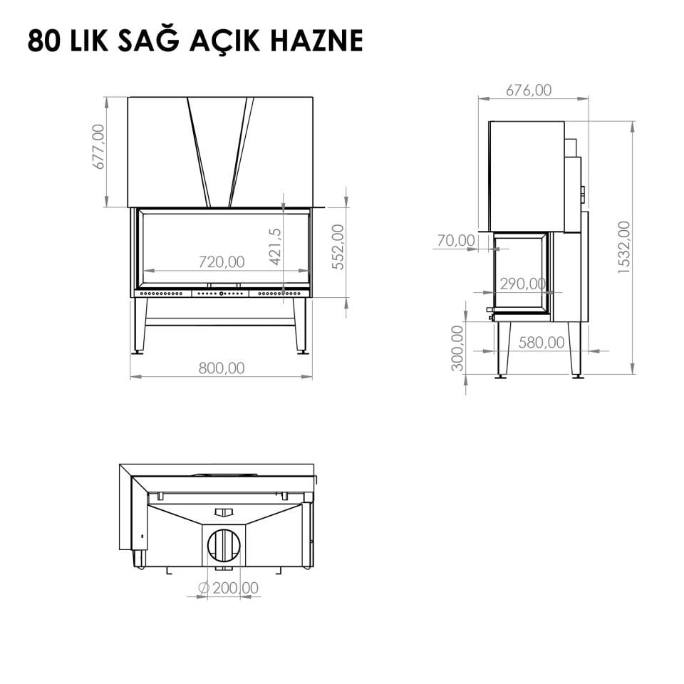 Serra Asansörlü Şömine Haznesi Sağ Açık 80 Lik