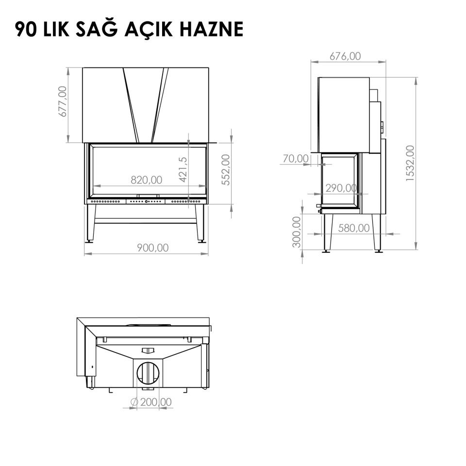 Serra Asansörlü Şömine Haznesi Sağ Açık 90 Lık