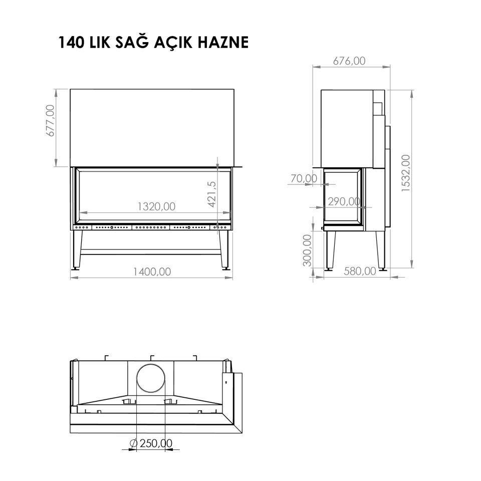 Serra Asansörlü Şömine Haznesi Sağ Açık 140 Lık