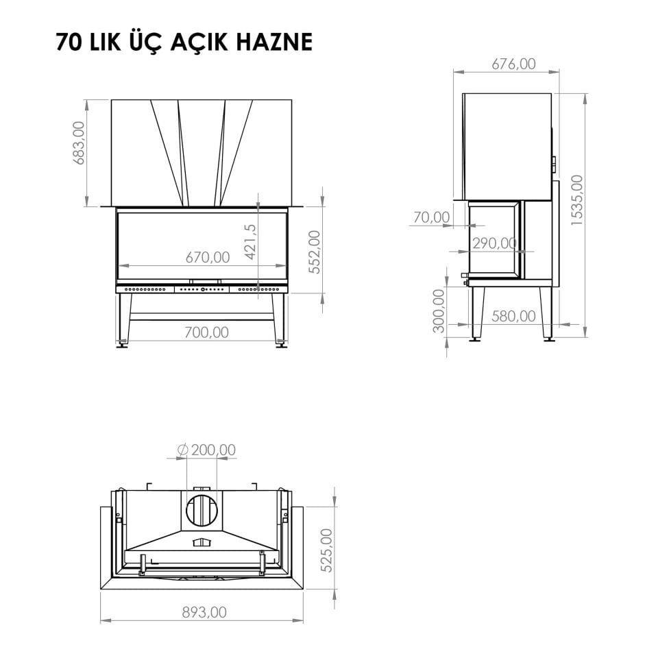 Serra Asansörlü Şömine Haznesi Üç Açık 70 Lik
