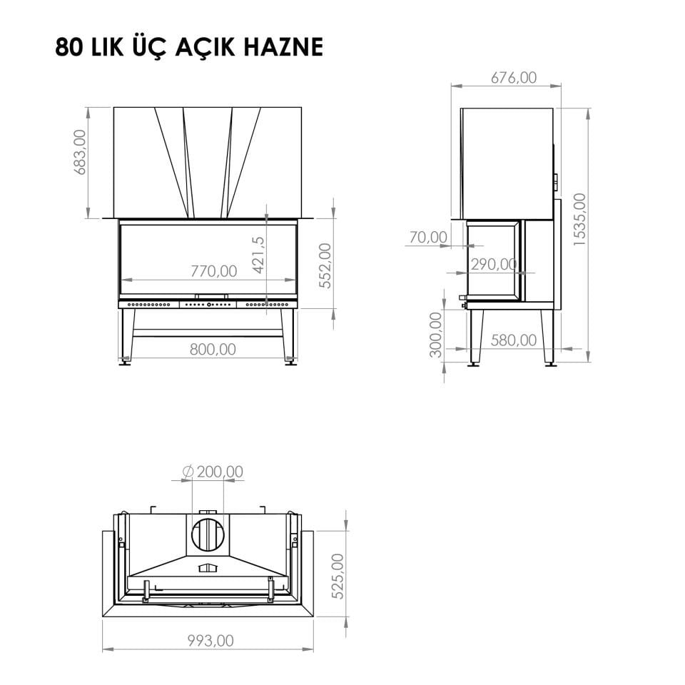 Serra Asansörlü Şömine Haznesi Üç Açık 80 Lik