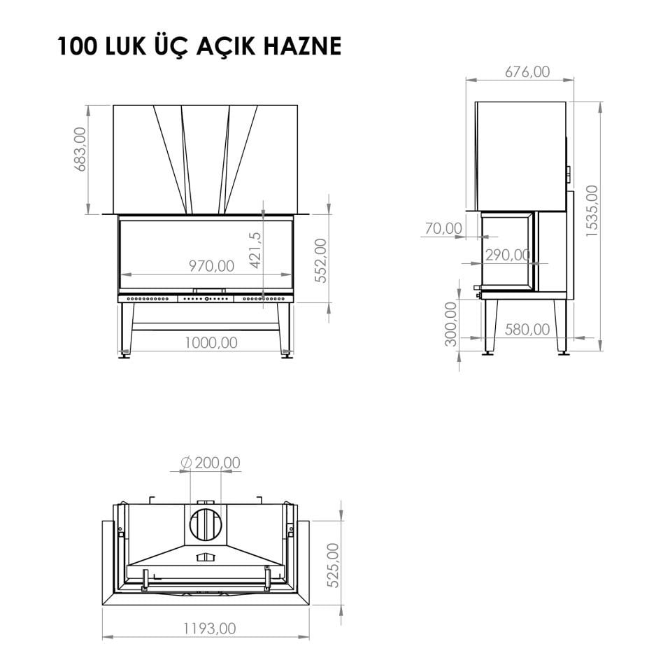 Serra Asansörlü Şömine Haznesi Üç Açık 100 Lük