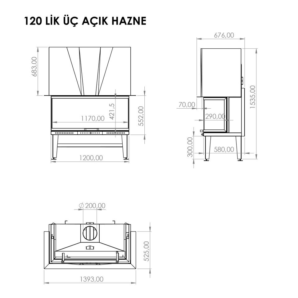 Serra Asansörlü Şömine Haznesi Üç Açık 120 Lik