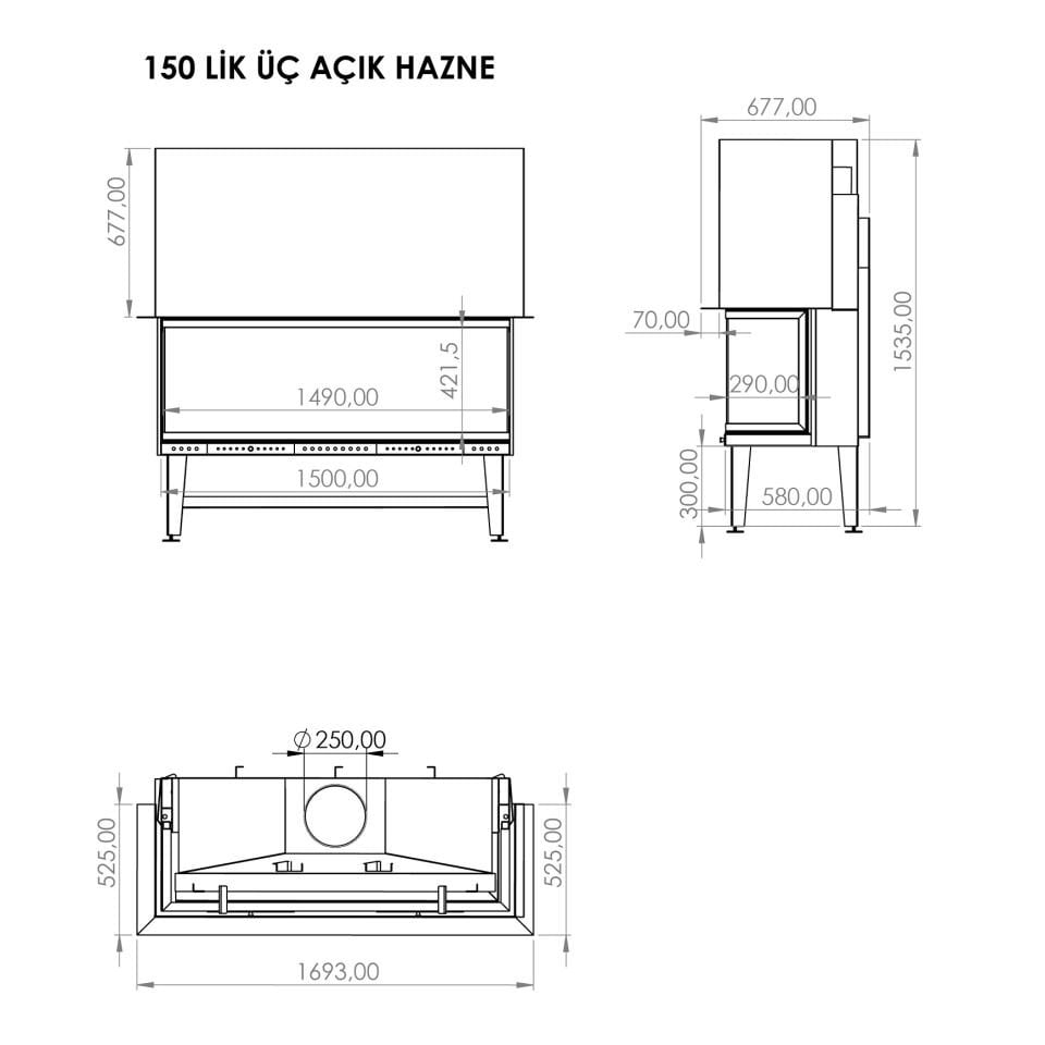 Serra Asansörlü Şömine Haznesi Üç Açık 150 Lik