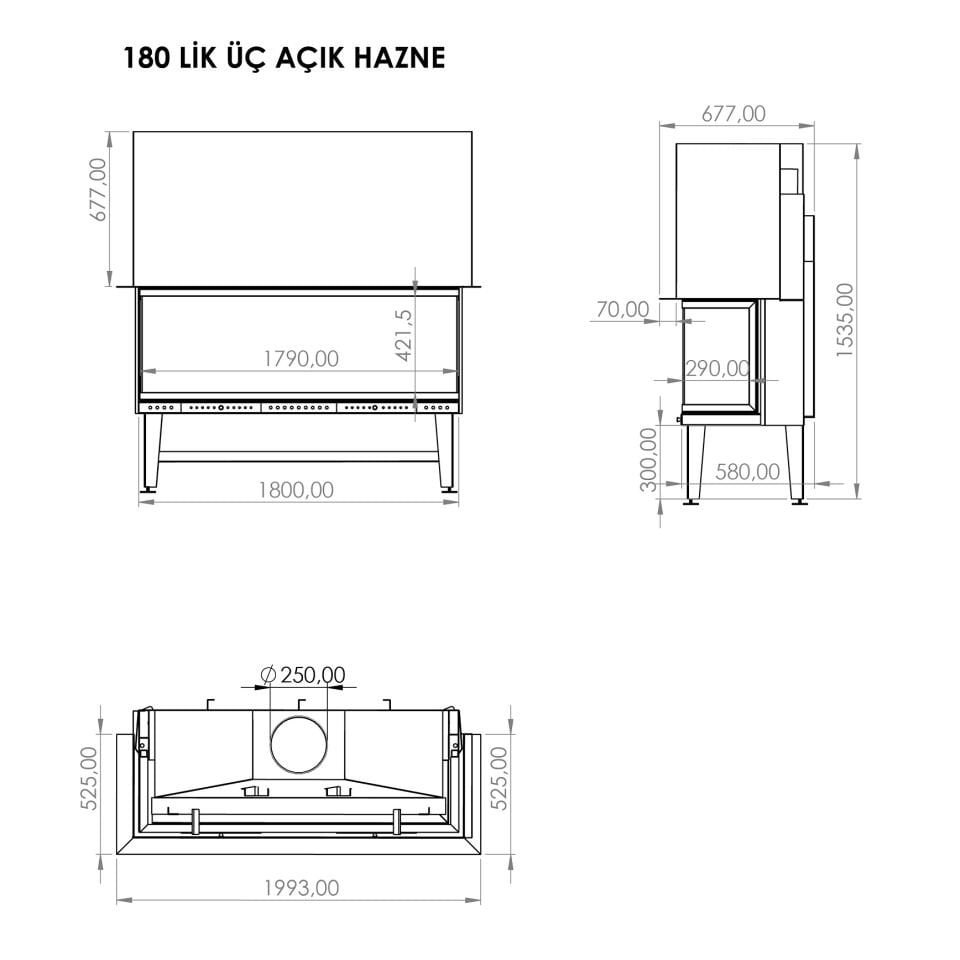 Serra Asansörlü Şömine Haznesi Üç Açık 180 Lik