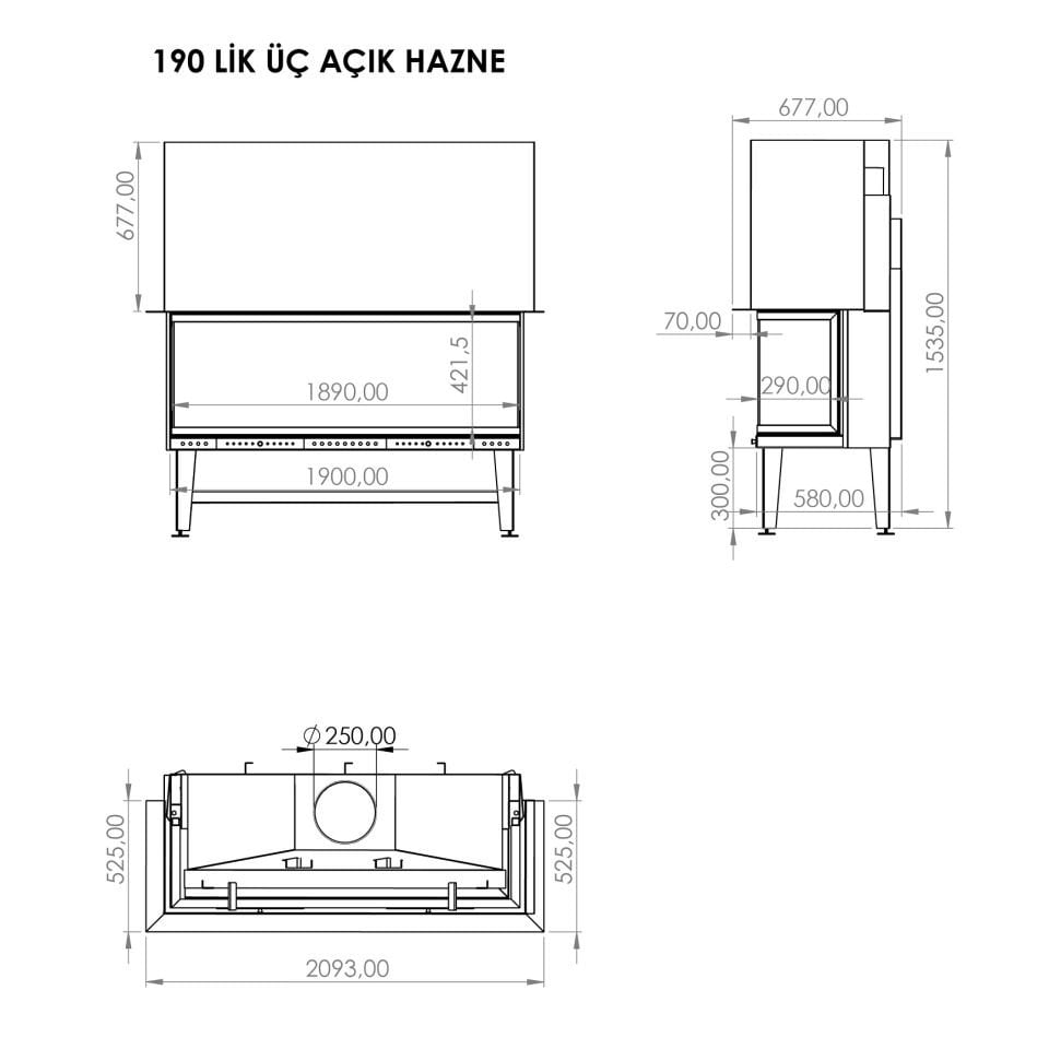 Serra Asansörlü Şömine Haznesi Üç Açık 190 Lık