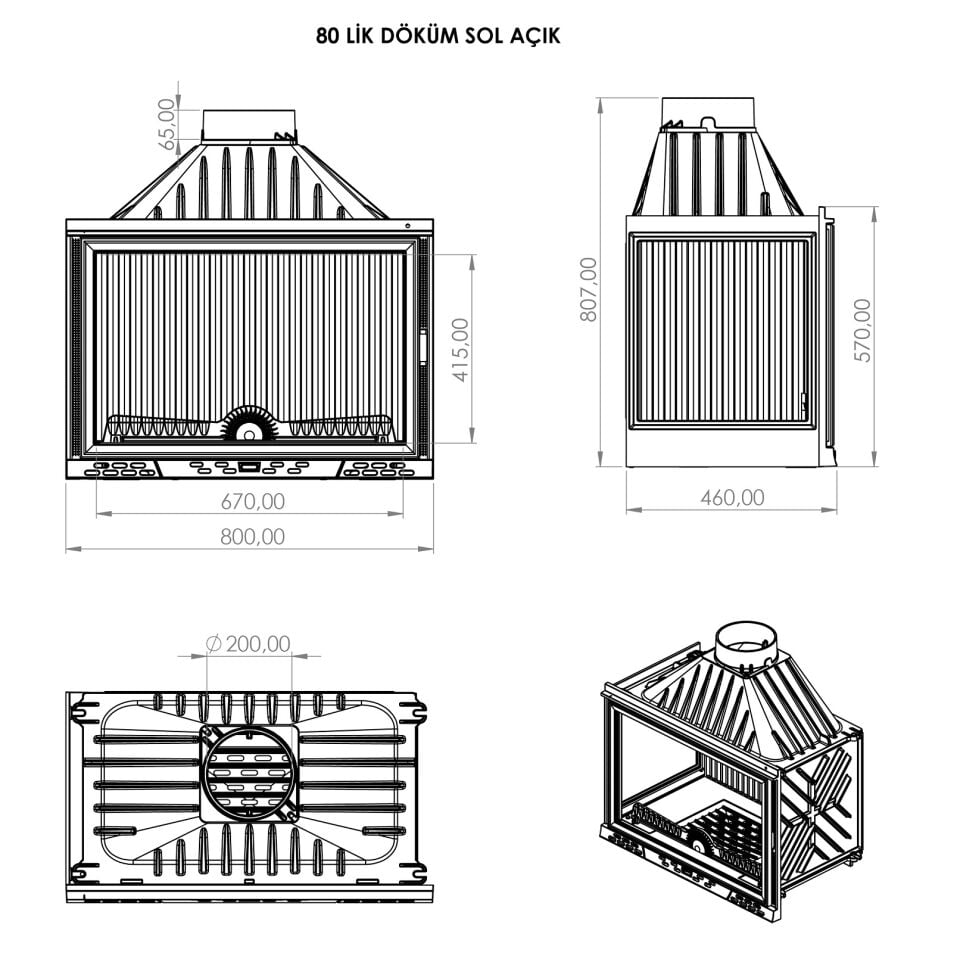 Serra Klapeli Döküm Şömine Haznesi Luxury Serisi Sol Açık 80 lik